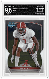 Eli Ricks from the 2022 Bowman University Chrome set graded by Arena Club and given an overall grade of 9.5.