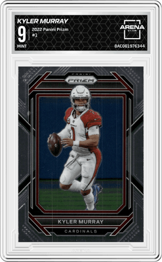 Kyler Murray from the 2022 Panini Prizm set graded by Arena Club and given an overall grade of 9.