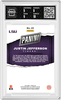 Justin Jefferson from the 2023 Panini Father's Day set graded by Arena Club and given an overall grade of 9.5.