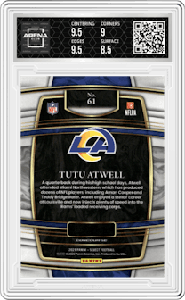 Tutu Atwell from the 2021 Panini Select set graded by Arena Club and given an overall grade of 9.