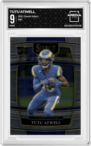 Tutu Atwell from the 2021 Panini Select set graded by Arena Club and given an overall grade of 9.