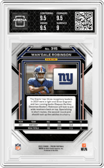 Wan'Dale Robinson from the 2022 Panini Prizm set graded by Arena Club and given an overall grade of 9.5.