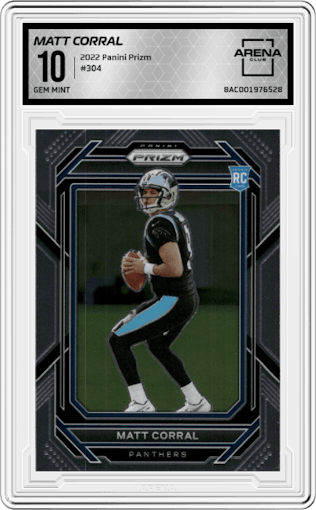 Matt Corral from the 2022 Panini Prizm set graded by Arena Club and given an overall grade of 10.