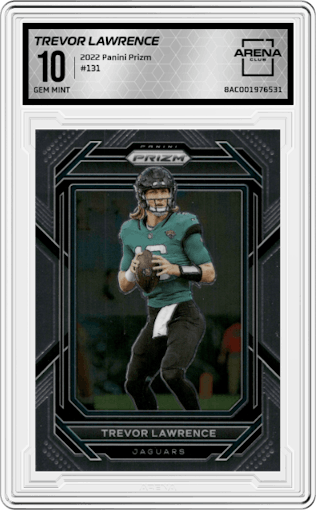 Trevor Lawrence  from the 2022 Panini Prizm set graded by Arena Club and given an overall grade of 10.