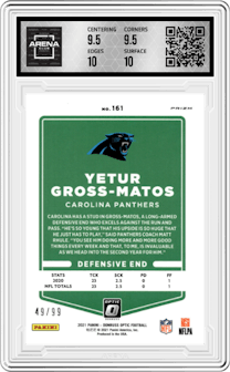 Yetur Gross-Matos from the 2021 Panini Donruss Optic set featuring a Red parallel graded by Arena Club and given an overall grade of 10.