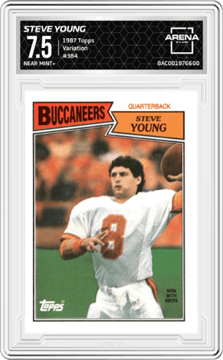 Steve Young from the 1987 Topps set featuring a Variation parallel graded by Arena Club and given an overall grade of 7.5.