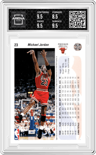 Michael Jordan from the 1992-93 Upper Deck  set graded by Arena Club and given an overall grade of 9.