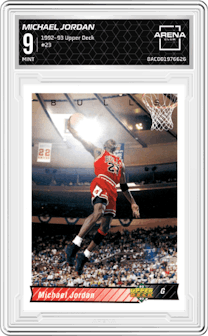 Michael Jordan from the 1992-93 Upper Deck  set graded by Arena Club and given an overall grade of 9.