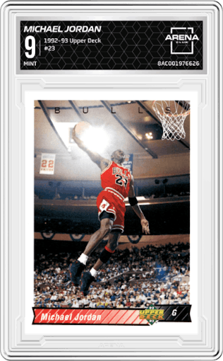 Michael Jordan from the 1992-93 Upper Deck  set graded by Arena Club and given an overall grade of 9.