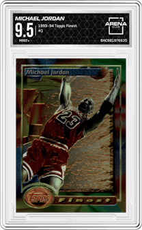 Michael Jordan from the 1993-94 Topps Finest  set graded by Arena Club and given an overall grade of 9.5.