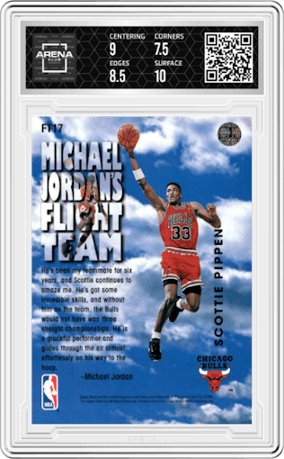 Scottie Pippen from the 1993-94 Upper Deck  set graded by Arena Club and given an overall grade of 8.