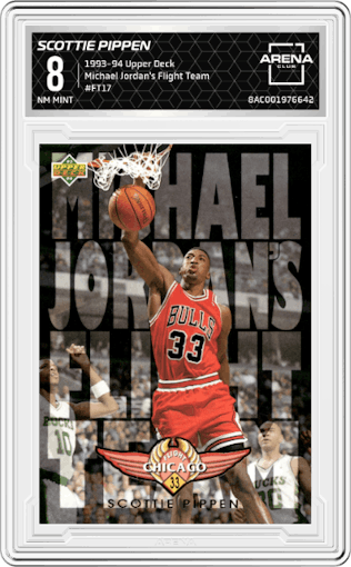 Scottie Pippen from the 1993-94 Upper Deck  set graded by Arena Club and given an overall grade of 8.