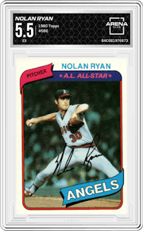  Nolan Ryan from the 1980 Topps set graded by Arena Club and given an overall grade of 5.5.