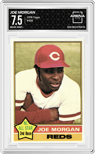 Joe Morgan from the 1976 Topps set graded by Arena Club and given an overall grade of 7.5.