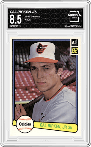 Cal Ripken Jr. from the 1982 Donruss set graded by Arena Club and given an overall grade of 8.5.