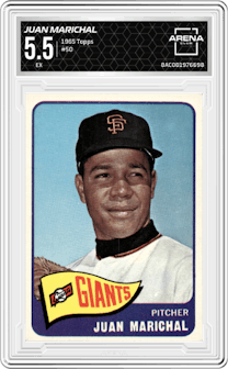 Juan Marichal from the 1965 Topps set graded by Arena Club and given an overall grade of 5.5.