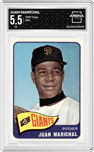 Juan Marichal from the 1965 Topps set graded by Arena Club and given an overall grade of 5.5.