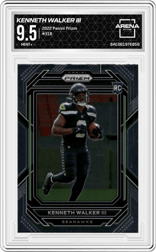 Kenneth Walker III from the 2022 Panini Prizm set graded by Arena Club and given an overall grade of 9.5.