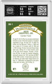 Ken Griffey, Jr from the 1993 Donruss set graded by Arena Club and given an overall grade of 9.