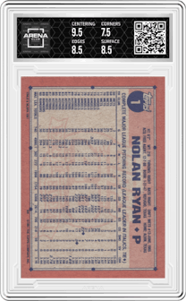 Nolan Ryan from the 1991 Topps set graded by Arena Club and given an overall grade of 8.