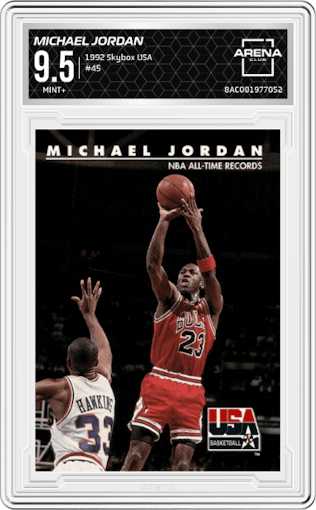  Michael Jordan from the 1992 Skybox USA  set graded by Arena Club and given an overall grade of 9.5.