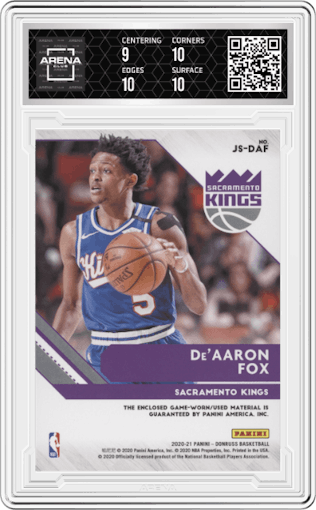 De'Aaron Fox from the 2020-21 Panini Donruss set graded by Arena Club and given an overall grade of 9.5.