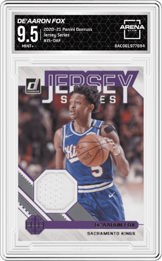De'Aaron Fox from the 2020-21 Panini Donruss set graded by Arena Club and given an overall grade of 9.5.