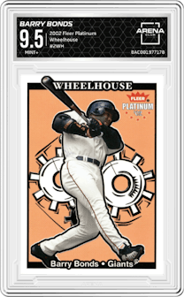 Barry Bonds from the 2002 Fleer Platinum set graded by Arena Club and given an overall grade of 9.5.
