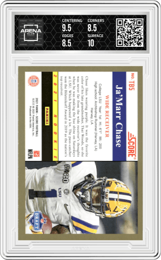 Ja'Marr Chase from the 2021 Panini Score set graded by Arena Club and given an overall grade of 9.