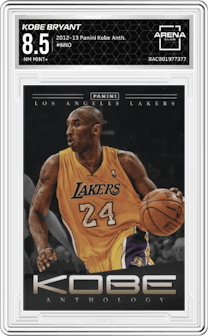 Kobe Bryant  from the 2012-13 Panini Kobe Anthology  set graded by Arena Club and given an overall grade of 8.5.