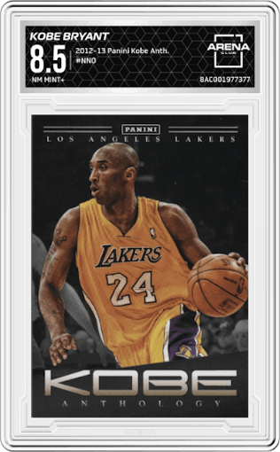 Kobe Bryant  from the 2012-13 Panini Kobe Anthology  set graded by Arena Club and given an overall grade of 8.5.