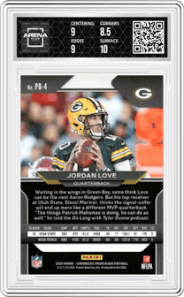 Jordan Love from the 2020 Panini Chronicles set graded by Arena Club and given an overall grade of 9.