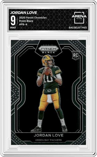 Jordan Love from the 2020 Panini Chronicles set graded by Arena Club and given an overall grade of 9.