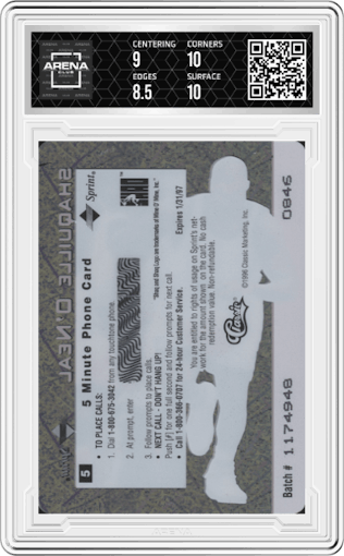 Shaquille O'Neal from the 1996 Classic Assets set graded by Arena Club and given an overall grade of 9.