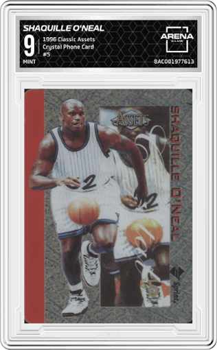 Shaquille O'Neal from the 1996 Classic Assets set graded by Arena Club and given an overall grade of 9.