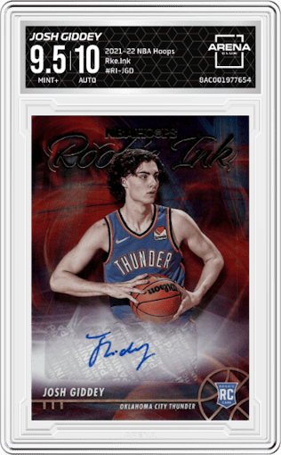 Josh Giddey from the 2021-22 Panini NBA Hoops set graded by Arena Club and given an overall grade of 9.5.