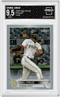Oneil Cruz from the 2022 Topps Chrome set featuring a Refractor parallel graded by Arena Club and given an overall grade of 9.5.