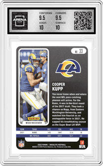 Cooper Kupp  from the 2022 Panini Absolute set featuring a Gold Spectrum parallel graded by Arena Club and given an overall grade of 10.