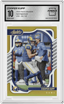 Cooper Kupp  from the 2022 Panini Absolute set featuring a Gold Spectrum parallel graded by Arena Club and given an overall grade of 10.