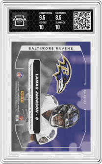 Lamar Jackson from the 2019 Panini Donruss Elite set graded by Arena Club and given an overall grade of 9.