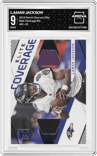 Lamar Jackson from the 2019 Panini Donruss Elite set graded by Arena Club and given an overall grade of 9.