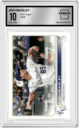Jon Heasley from the 2022 Topps Series 2 set graded by Arena Club and given an overall grade of 10.