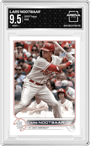 Lars Nootbaar from the 2022 Topps  Series 1 set graded by Arena Club and given an overall grade of 9.5.