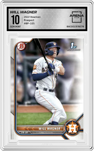 Will Wagner from the 2022 Bowman set graded by Arena Club and given an overall grade of 10.