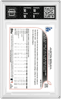 Justin Bruihl from the 2022 Topps Series 2 set graded by Arena Club and given an overall grade of 9.5.