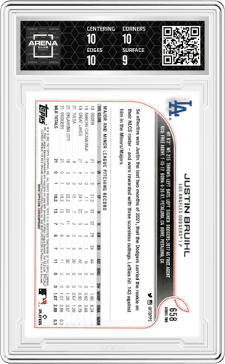 Justin Bruihl from the 2022 Topps Series 2 set graded by Arena Club and given an overall grade of 9.5.