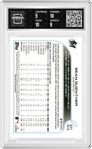 Sean Guenther from the 2022 Topps Series 2 set graded by Arena Club and given an overall grade of 9.5.