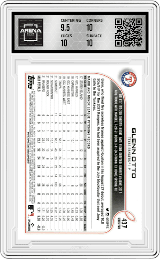 Glenn Otto from the 2022 Topps Series 2 set graded by Arena Club and given an overall grade of 10.
