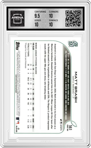Matt Brash from the 2022 Topps Series 2 set graded by Arena Club and given an overall grade of 10.