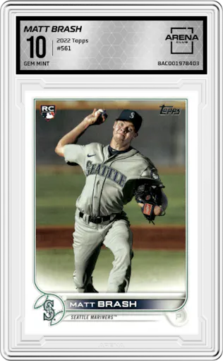 Matt Brash from the 2022 Topps Series 2 set graded by Arena Club and given an overall grade of 10.